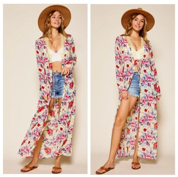 Kourtney Floral Maxi Length Kimono Duster Dress - Picture 3 of 3